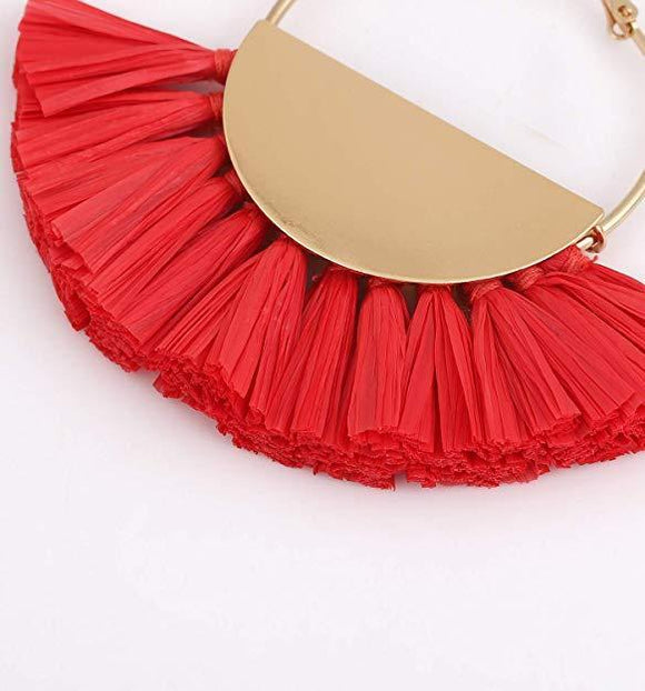 Fan Tassel Earrings Crystal Beaded Fringe Dangle Earrings